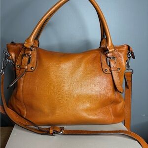 Heshe Elegant Brown Leather Shoulder/Crossbody Bag